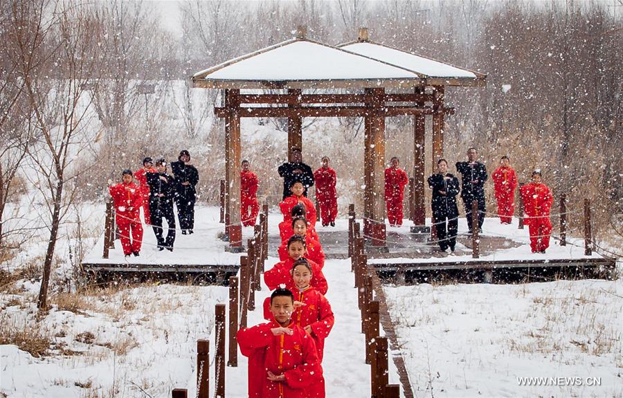 People practice Taichi in N China's Inner Mongolia