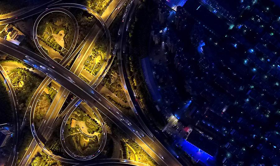 Aerial views of overpasses in north China's Tianjin
