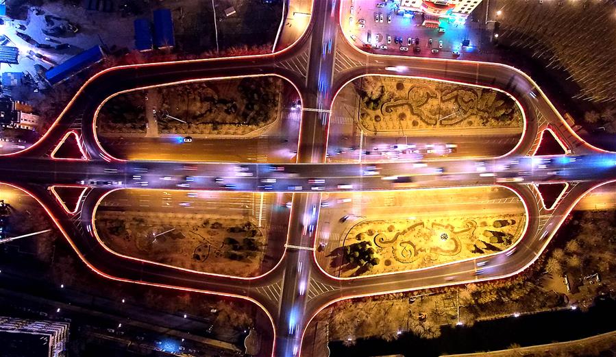 Aerial views of overpasses in north China's Tianjin