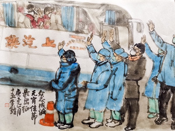Shanghai painter creates two art pieces per day to pay homage to “white soldiers” on the coronavirus frontline