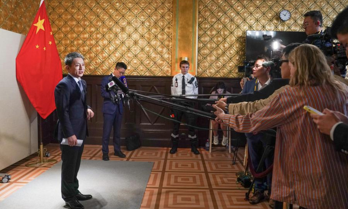 Li Chenggang, China international trade representative with the Ministry of Commerce and vice minister of commerce, briefs the press following the new round of economic and trade talks between China and the United States in Stockholm, Sweden, July 29, 2025. (Xinhua/Peng Ziyang)