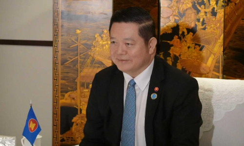 Kao Kim Hourn, secretary-general of ASEAN, speaks to reporters during a group interview in Nanning, South China's Guangxi Zhuang Autonomous Region, on September 17, 2025. Photo: Liu Yang/GT